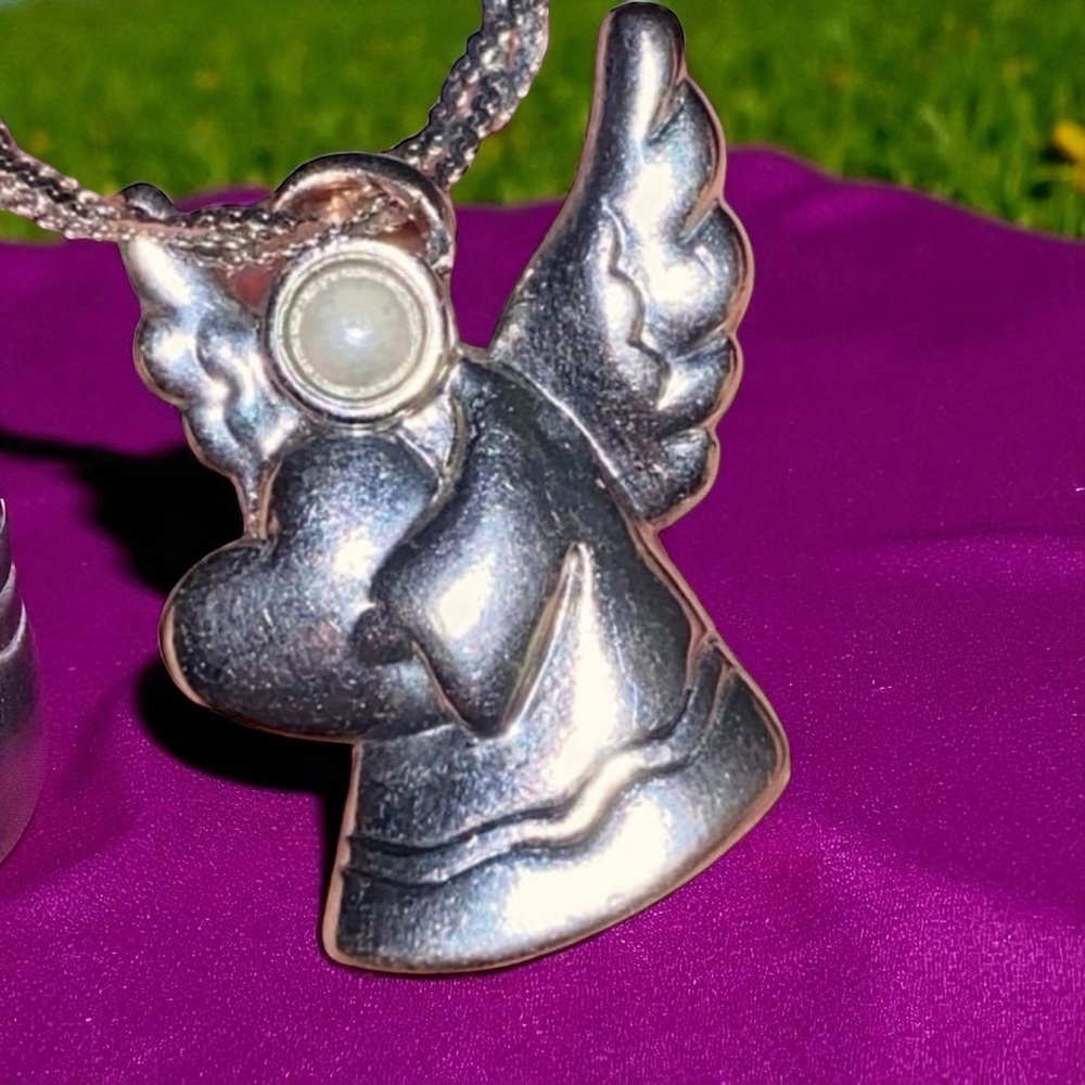 Vintage Sterling Silver Pearl Angel Pendant Braided Chain Necklace 20" - Picture 2 of 7